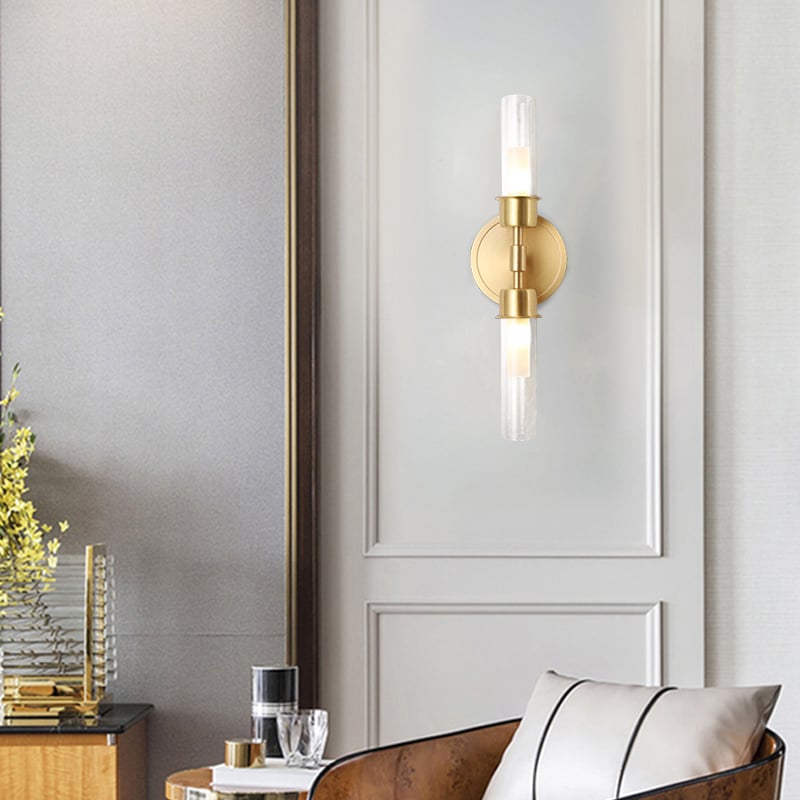 HMR - Brass 2-Light Wall Sconce for Bedroom in 15.4"L