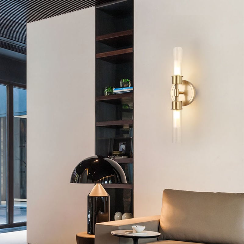 HMR - Brass 2-Light Wall Sconce for Bedroom in 15.4"L