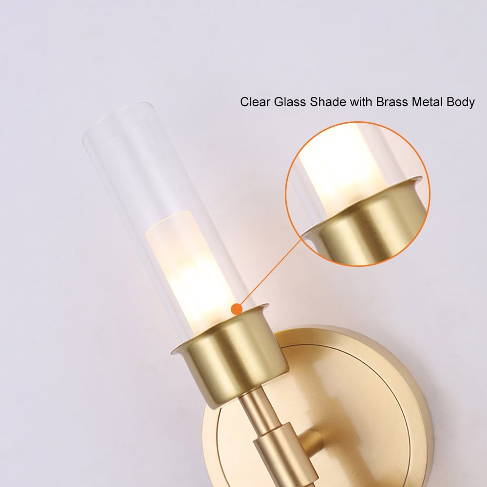 HMR - Brass 2-Light Wall Sconce for Bedroom in 15.4"L