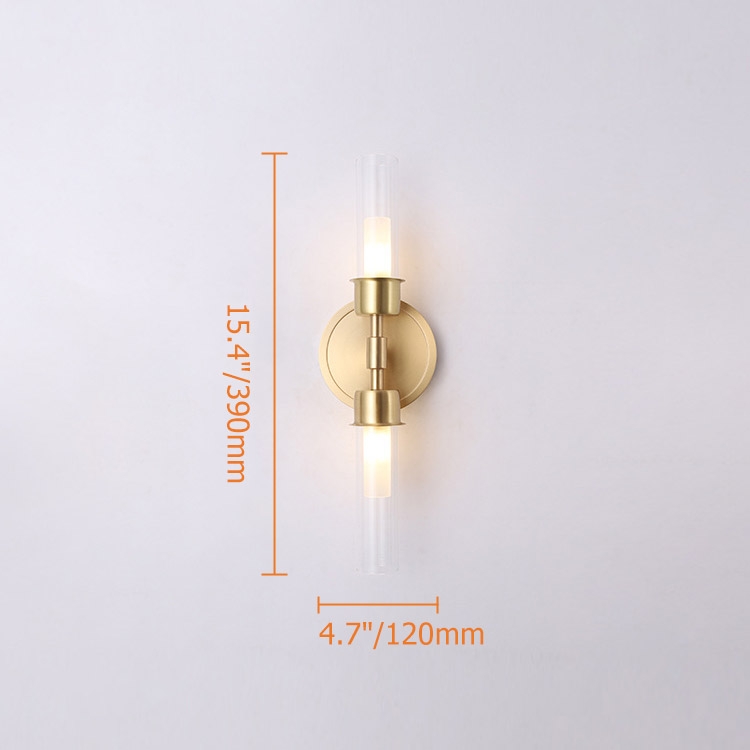 HMR - Brass 2-Light Wall Sconce for Bedroom in 15.4"L