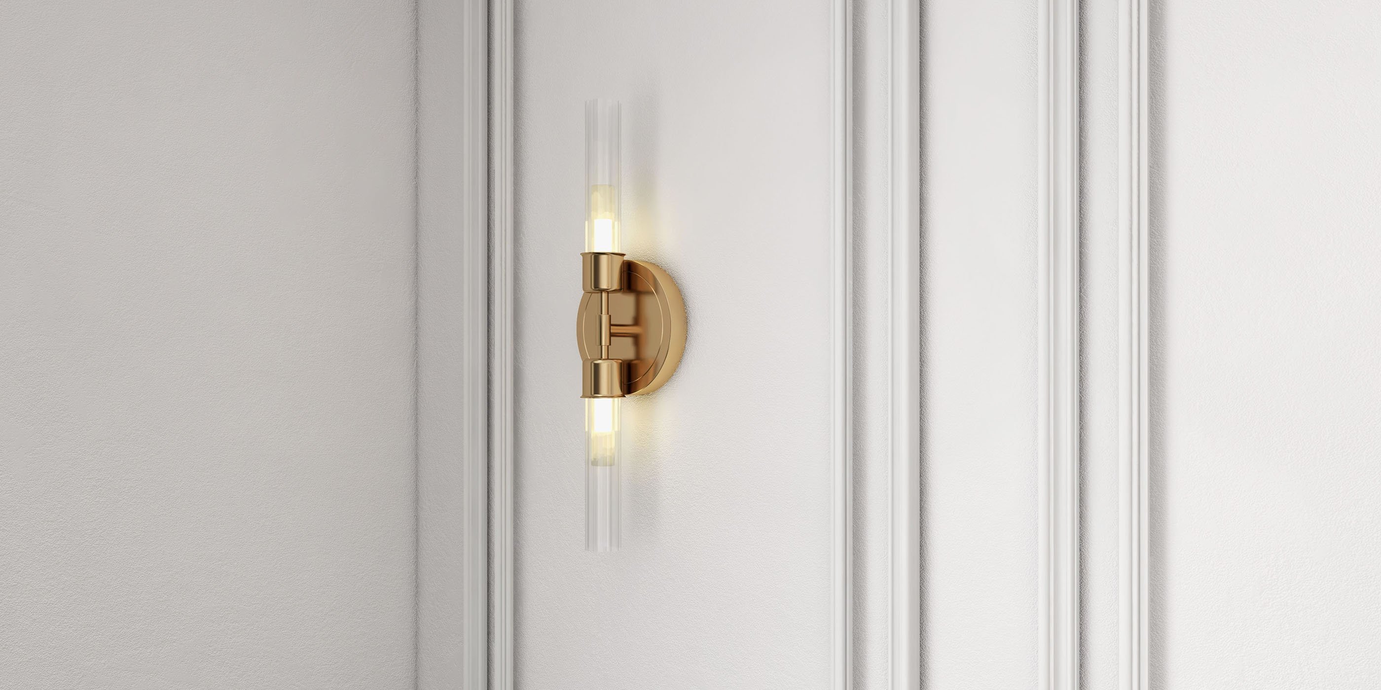HMR - Brass 2-Light Wall Sconce for Bedroom in 15.4"L