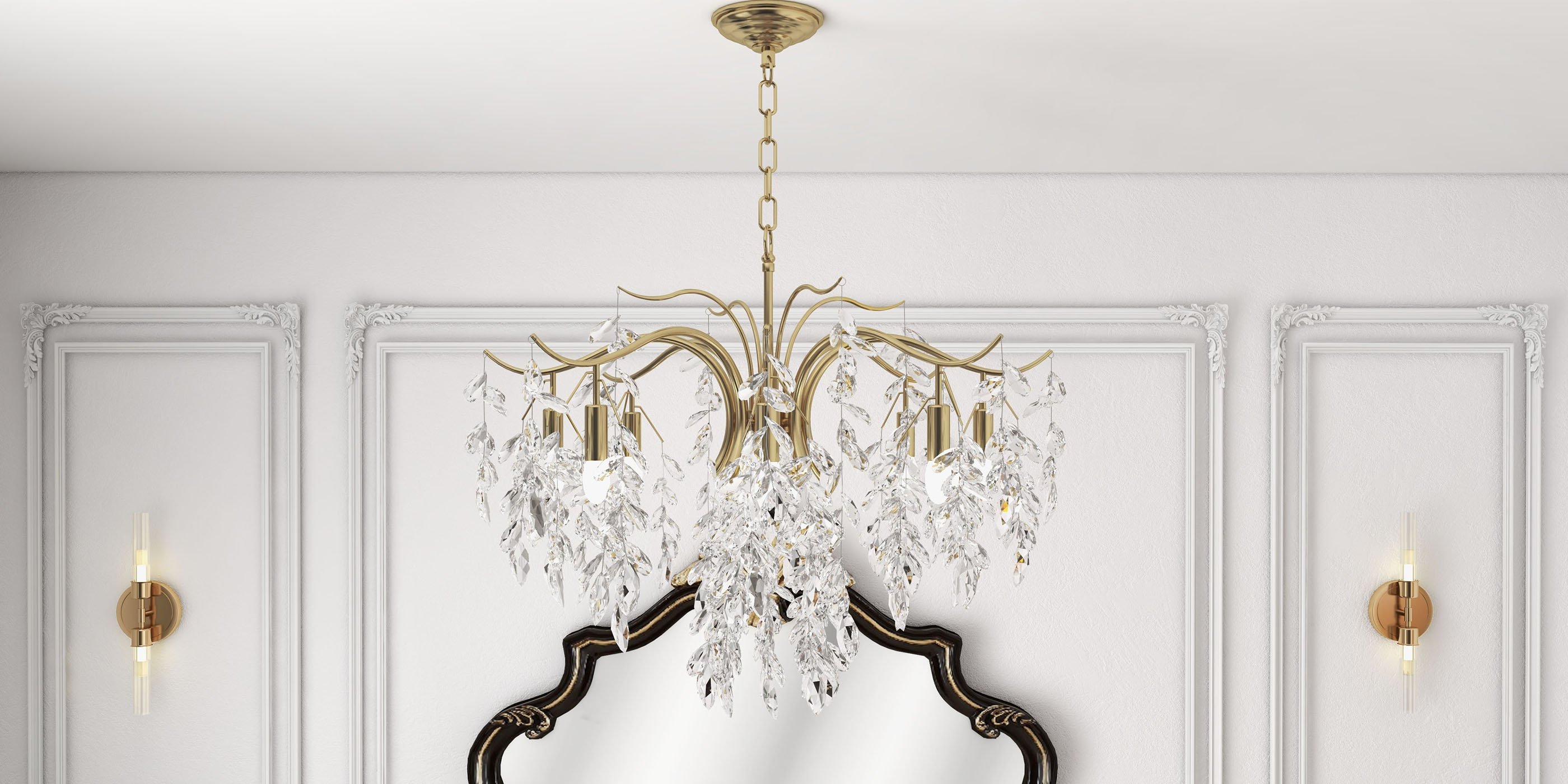 HMR - Brass 2-Light Wall Sconce for Bedroom in 15.4"L