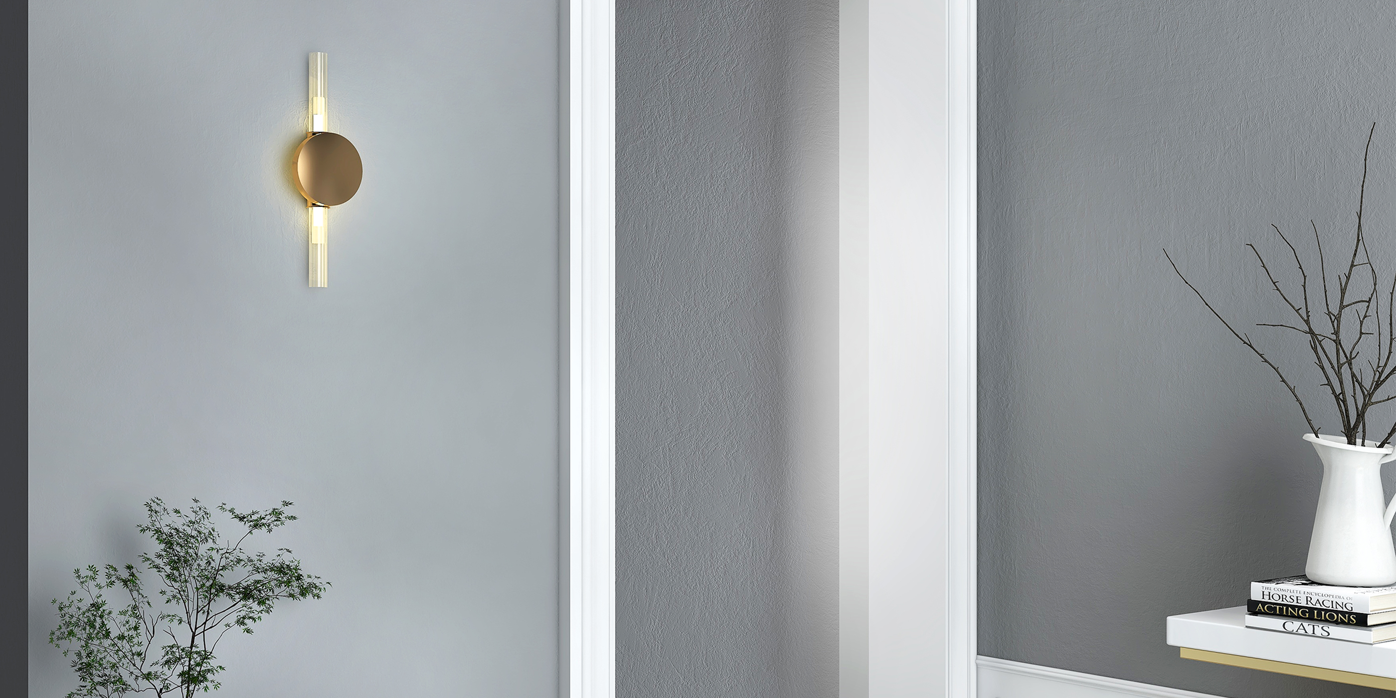 HMR - Brass 2-Light Wall Sconce for Bedroom in 15.4"L