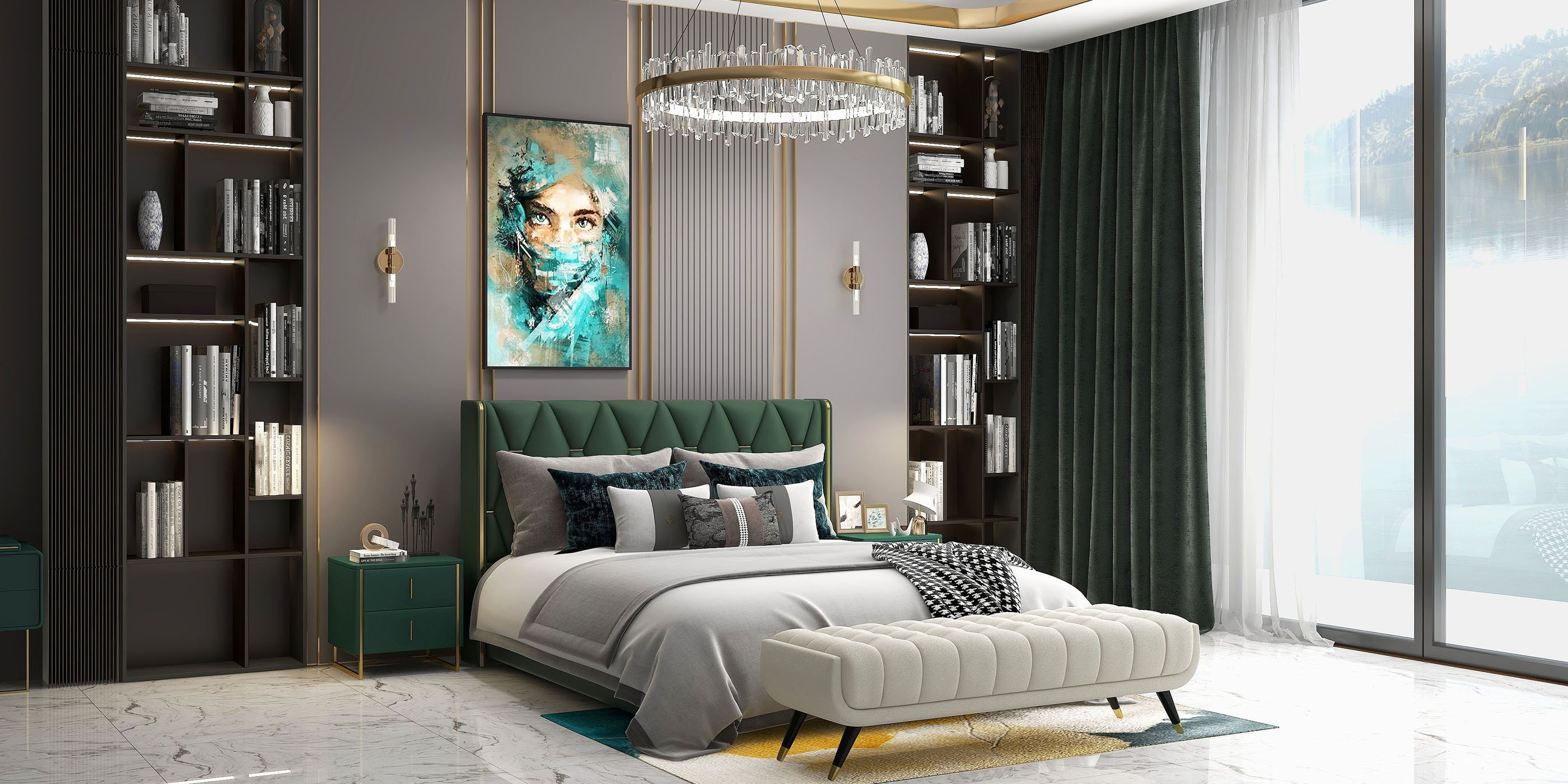 HMR - Brass 2-Light Wall Sconce for Bedroom in 15.4"L