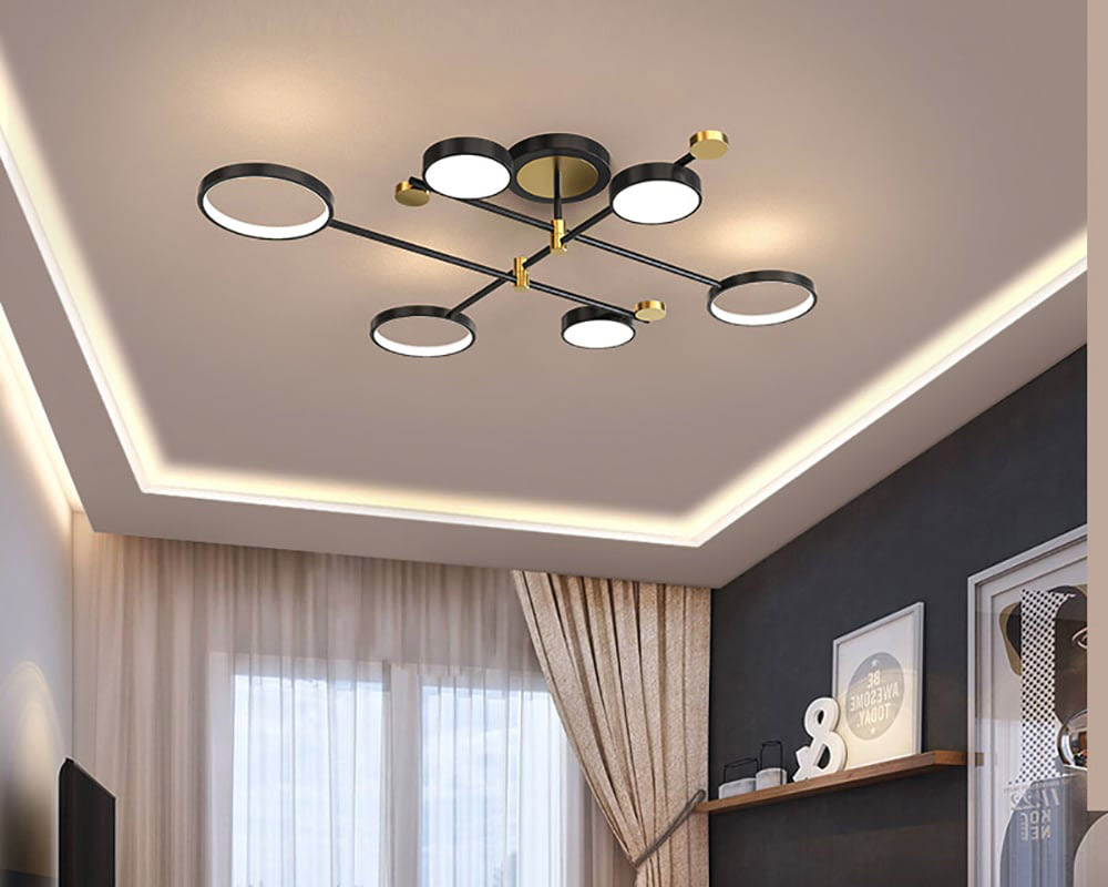 HMR Modern Semi Flush Mount Lighting Ceiling Light Fixture LED Ring - Black, 6 Light