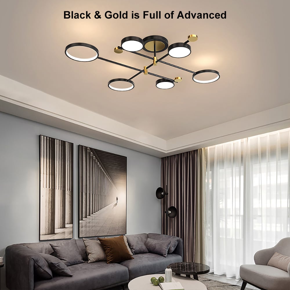 HMR Modern Semi Flush Mount Lighting Ceiling Light Fixture LED Ring - Black, 6 Light