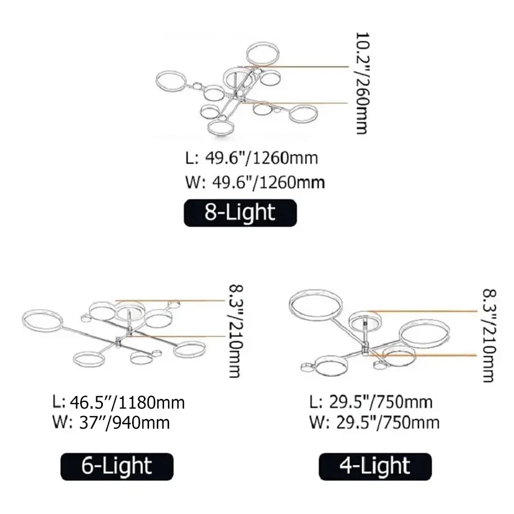 HMR Modern Semi Flush Mount Lighting Ceiling Light Fixture LED Ring - Black, 8 Light