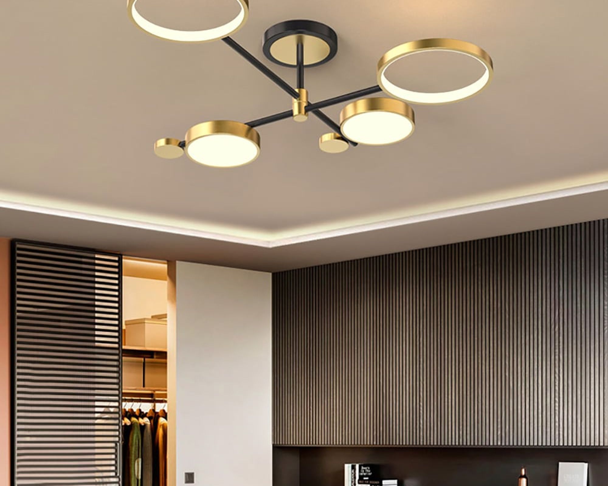 HMR Modern Semi Flush Mount Lighting Ceiling Light Fixture LED Ring - Gold, 4 Light