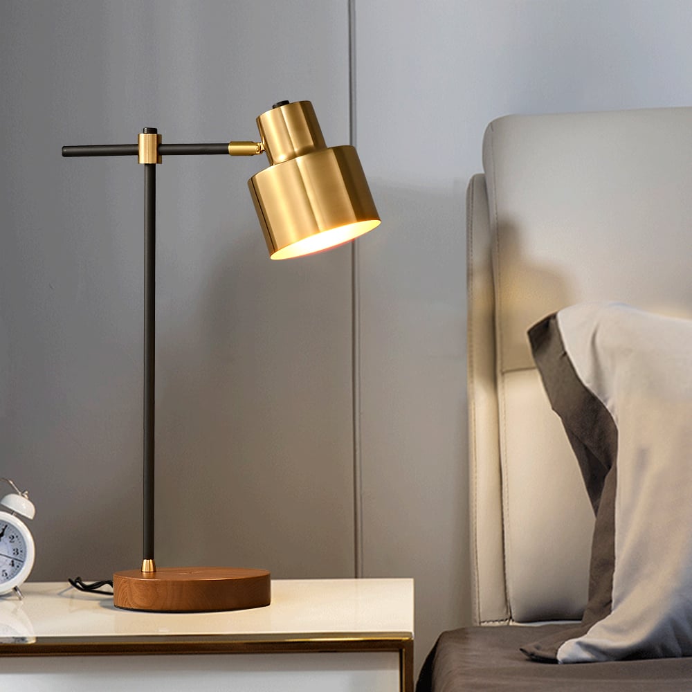 HMR - Table Lamp with Wireless Charger USB 1-Light in Black and Gold