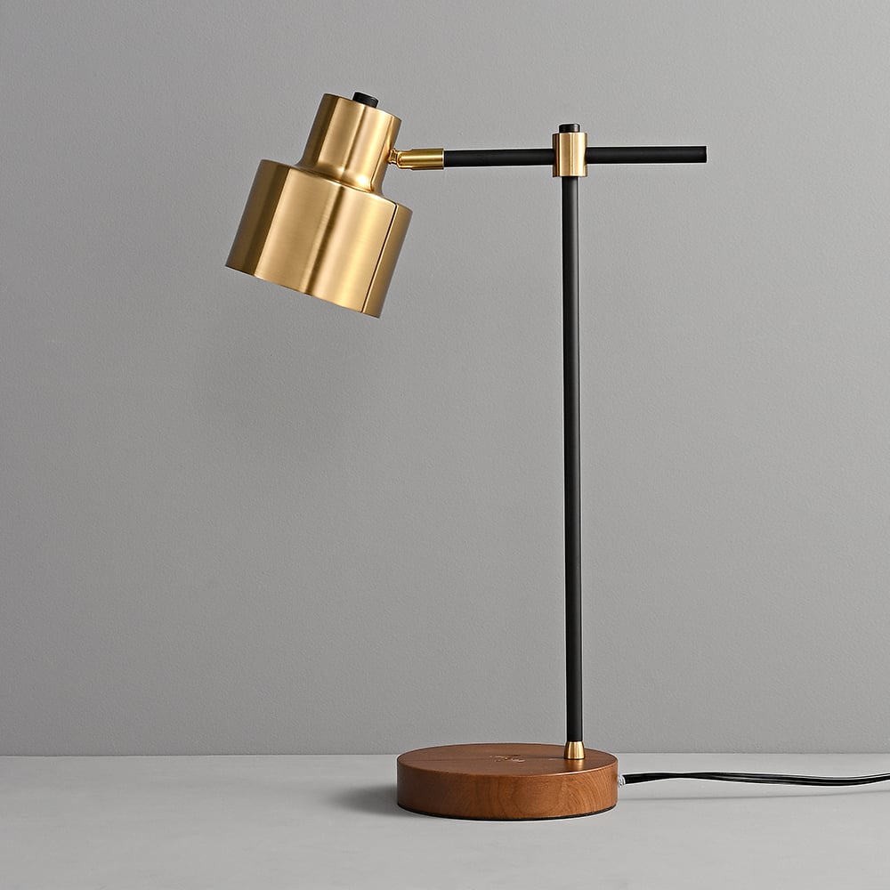 HMR - Table Lamp with Wireless Charger USB 1-Light in Black and Gold