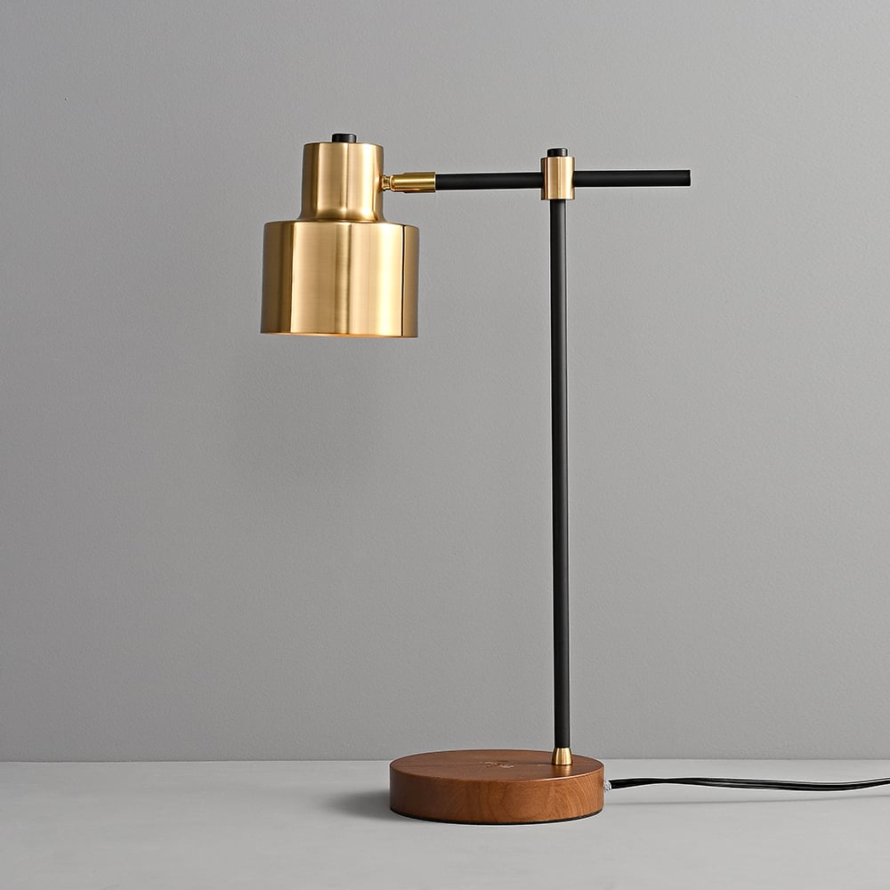 HMR - Table Lamp with Wireless Charger USB 1-Light in Black and Gold