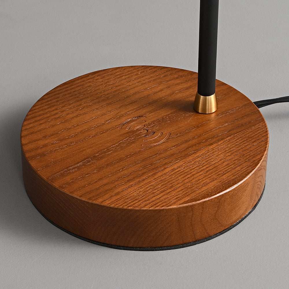 HMR - Table Lamp with Wireless Charger USB 1-Light in Black and Gold