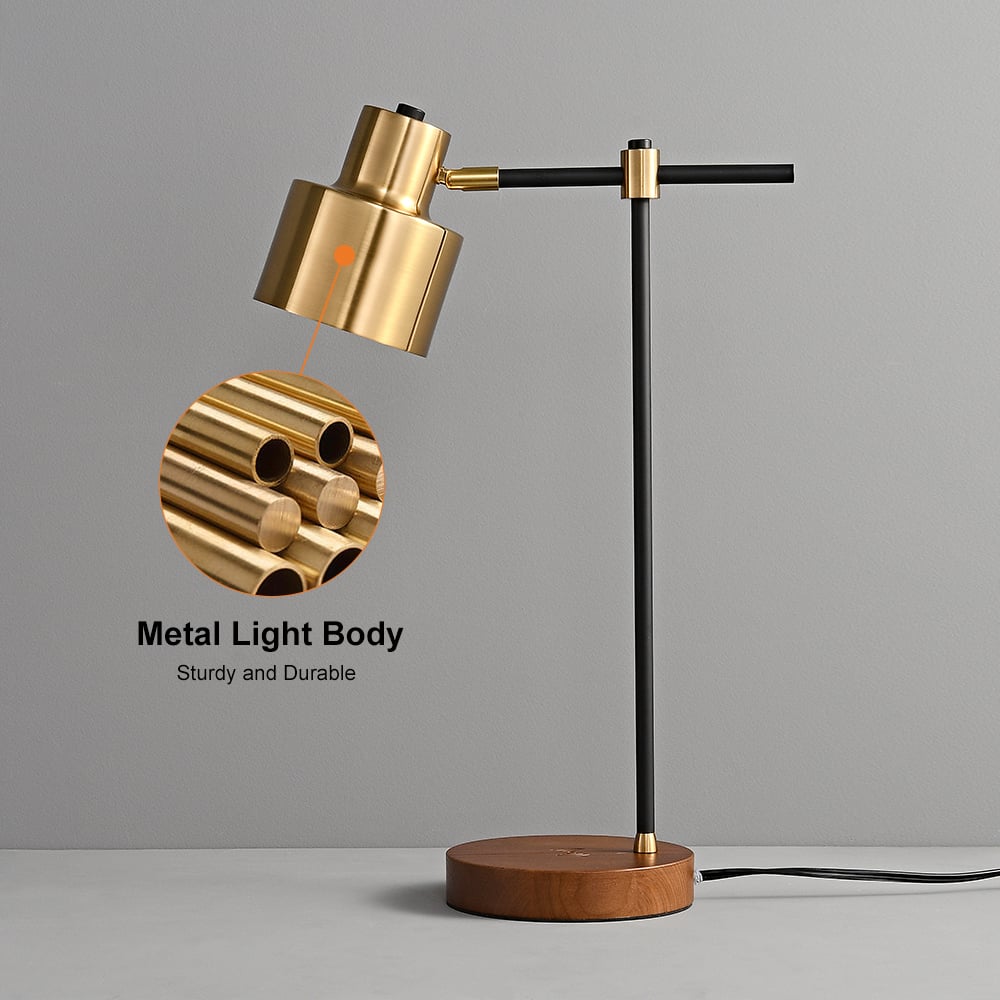 HMR - Table Lamp with Wireless Charger USB 1-Light in Black and Gold