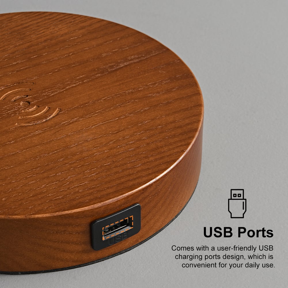 HMR - Table Lamp with Wireless Charger USB 1-Light in Black and Gold