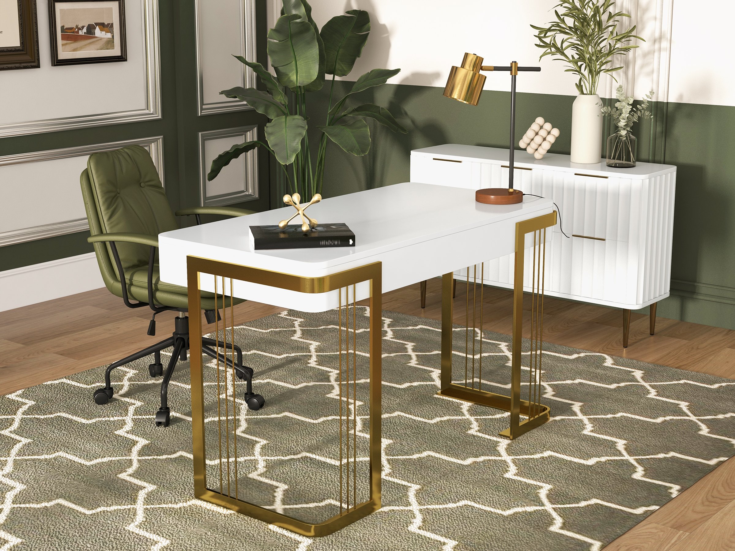 HMR - Table Lamp with Wireless Charger USB 1-Light in Black and Gold