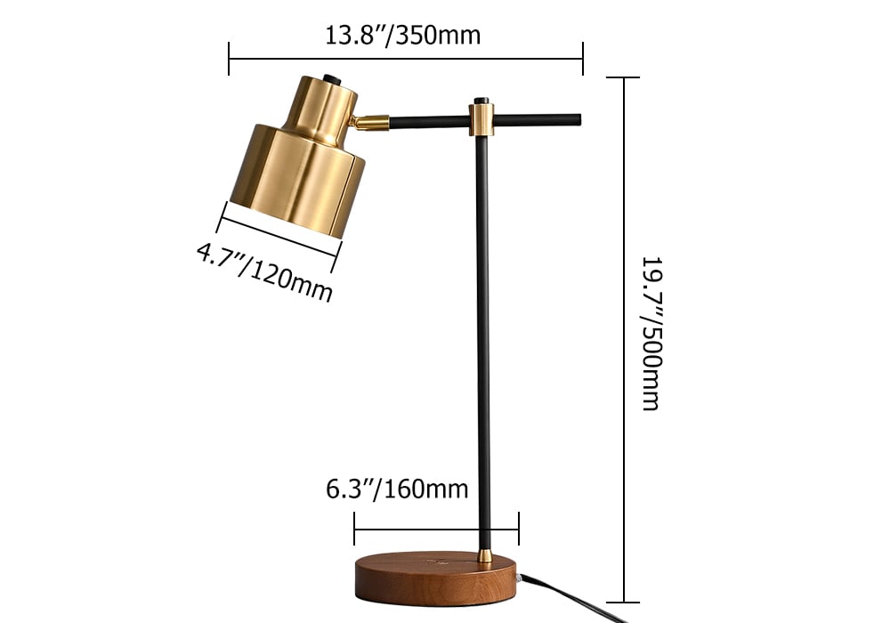 HMR - Table Lamp with Wireless Charger USB 1-Light in Black and Gold