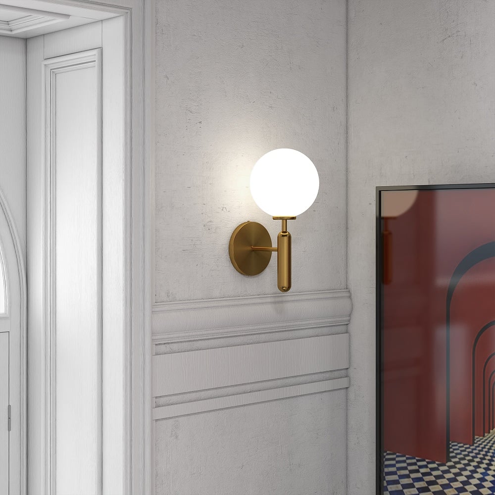 HMR - LED Globe Indoor Wall Sconce in White and Gold, Glass