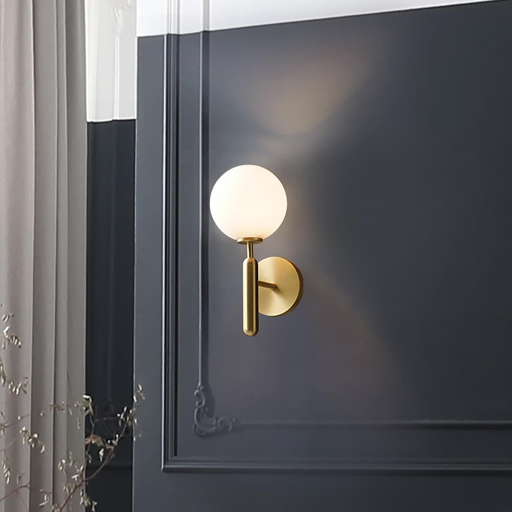HMR - LED Globe Indoor Wall Sconce in White and Gold, Glass