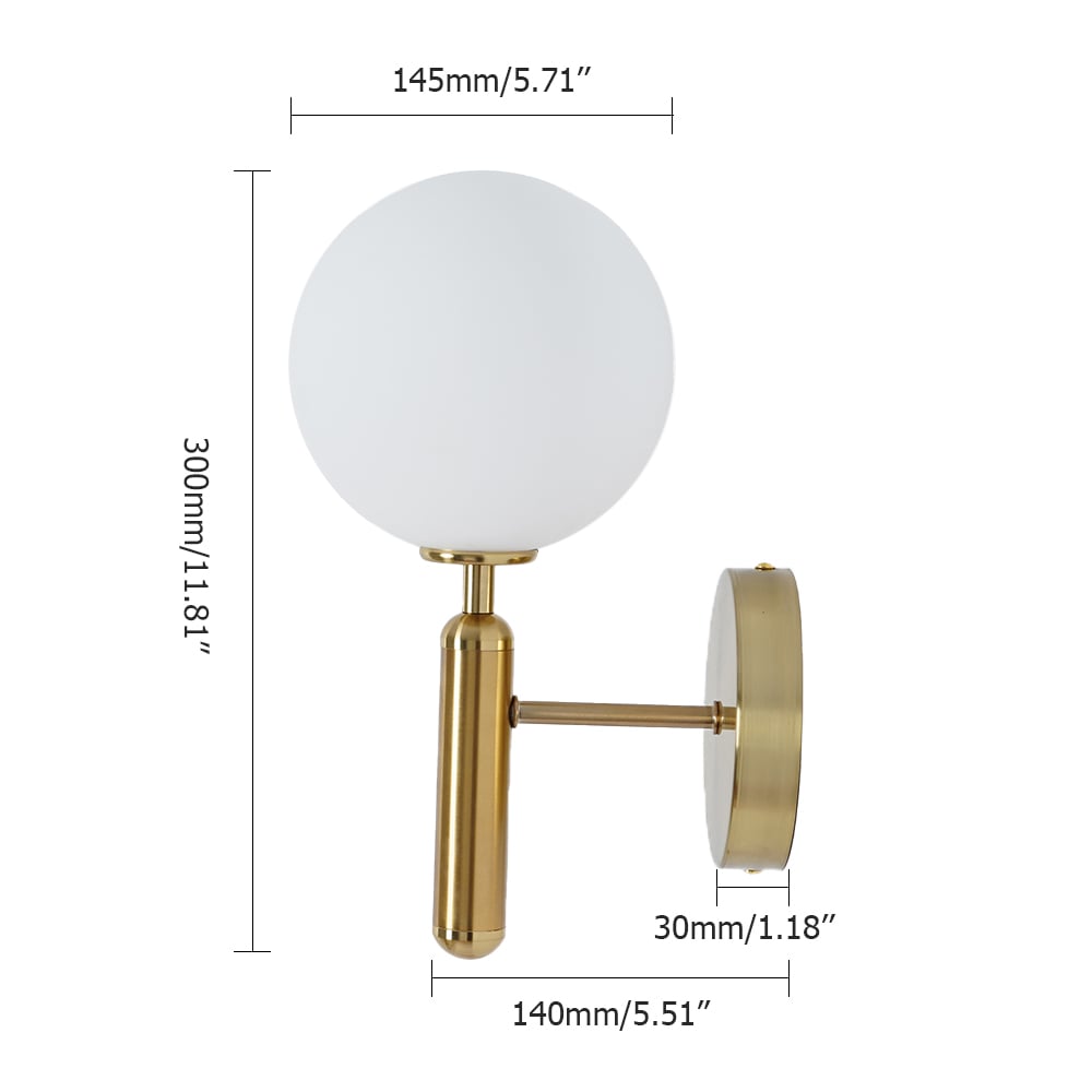 HMR - LED Globe Indoor Wall Sconce in White and Gold, Glass