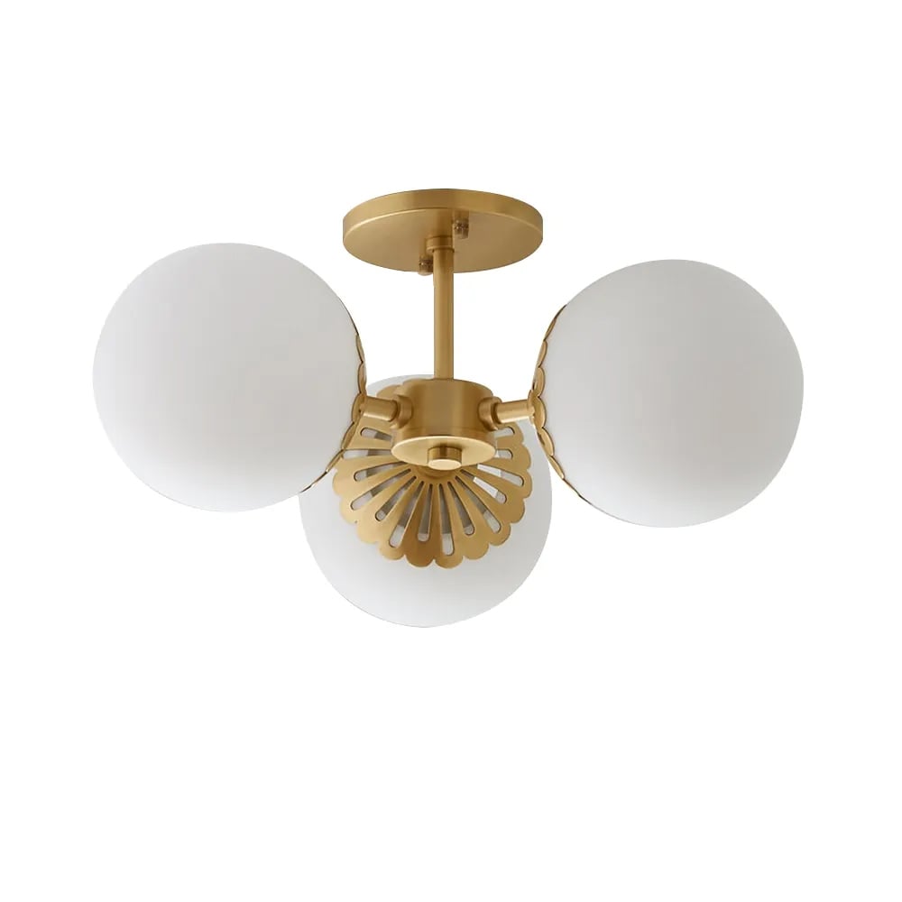 HMR - 3-Light Semi Flush Mount Light with Globe Shade in Gold
