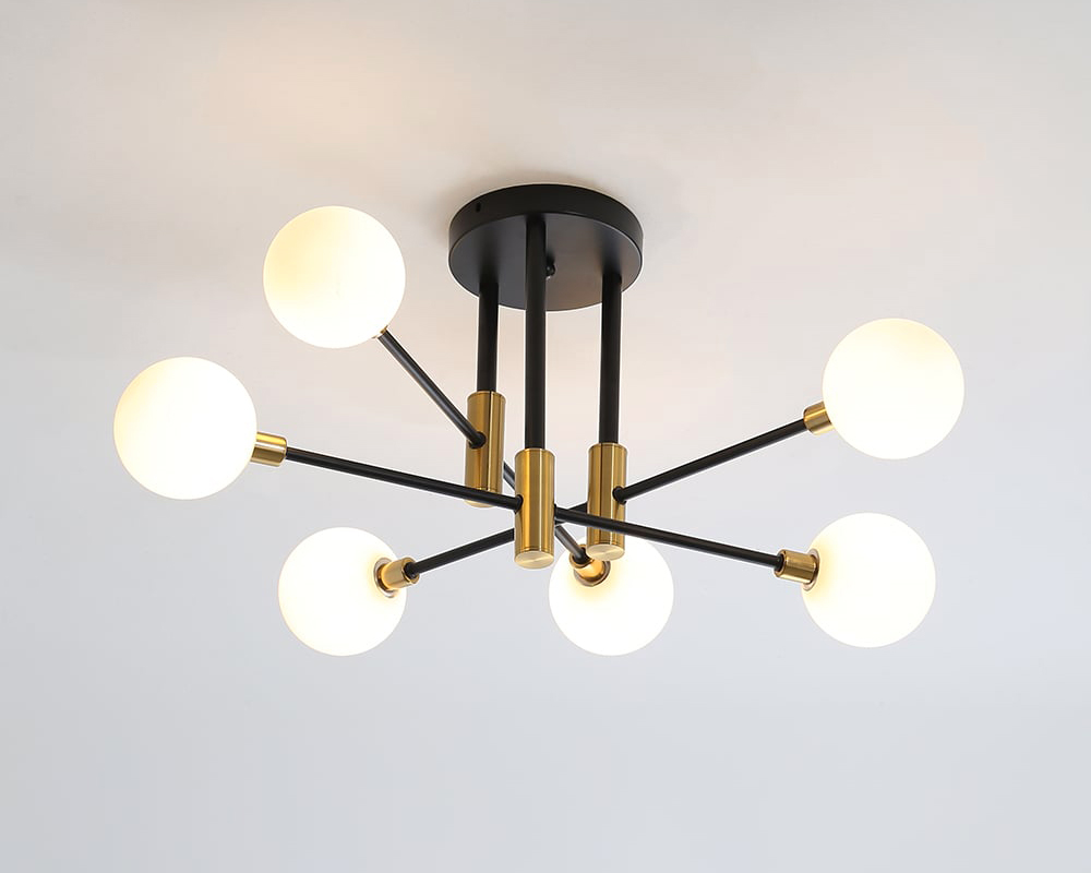 HMR Modern 6-Light Semi-Flush Mount Chandelier - White, Glass