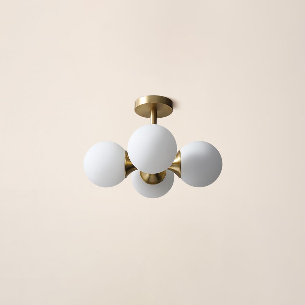 HMR - Globerg 4-Light Semi-Flush Mount Globe Shade Chandelier in Brass