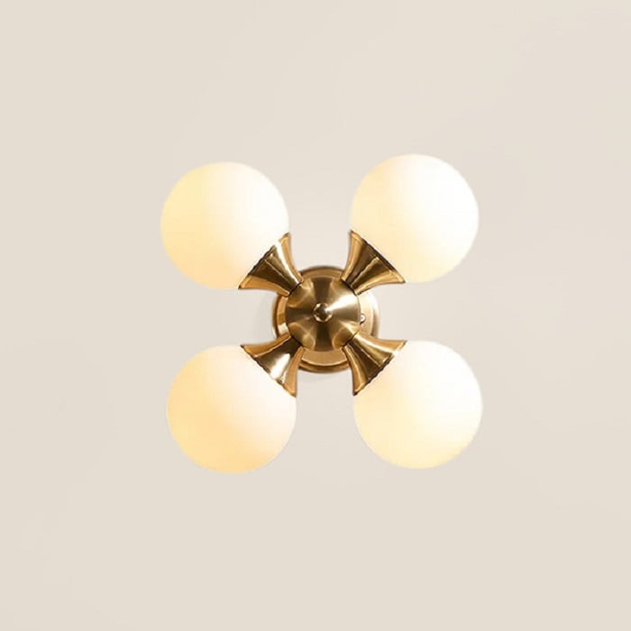 HMR - Globerg 4-Light Semi-Flush Mount Globe Shade Chandelier in Brass
