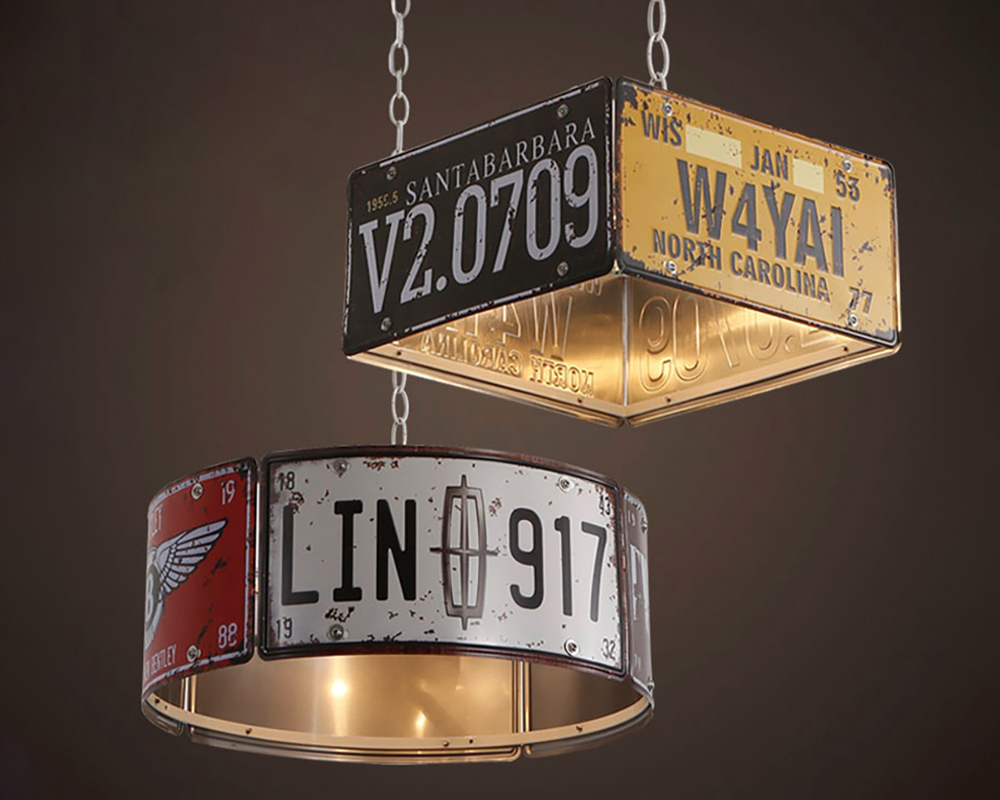 HMR Industrial Square 3-Light Pendant Light - Orange, Style A