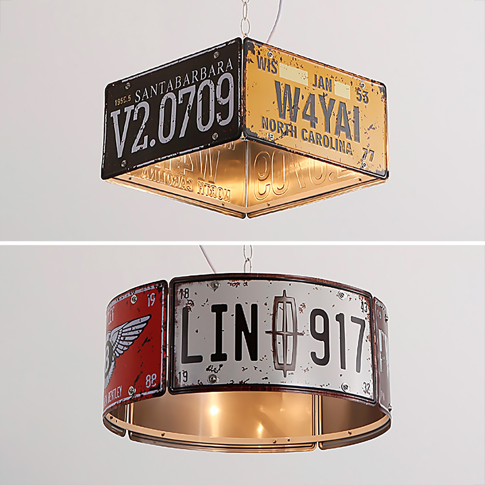 HMR Industrial Square 3-Light Pendant Light - Orange, Style A