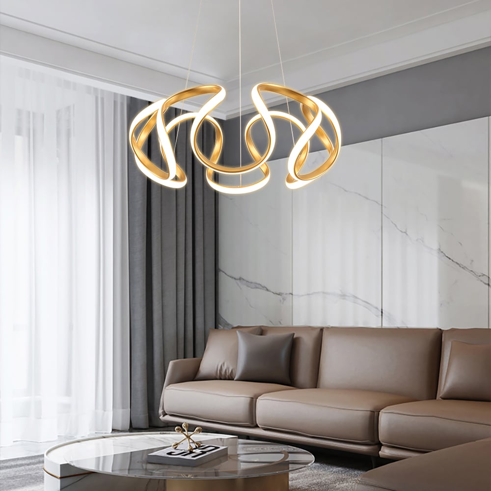 HMR - Rola LED Unique Geometric Chandelier with Hanging Pendant Light in Gold