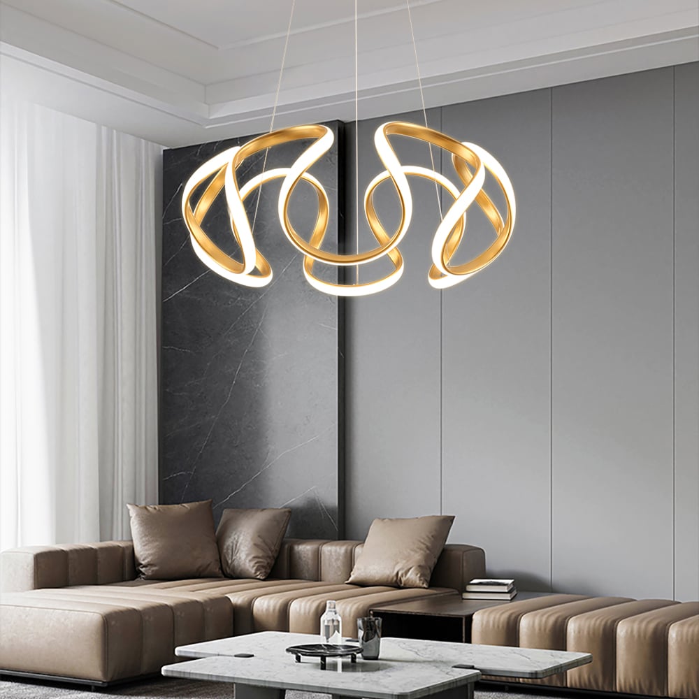 HMR - Rola LED Unique Geometric Chandelier with Hanging Pendant Light in Gold