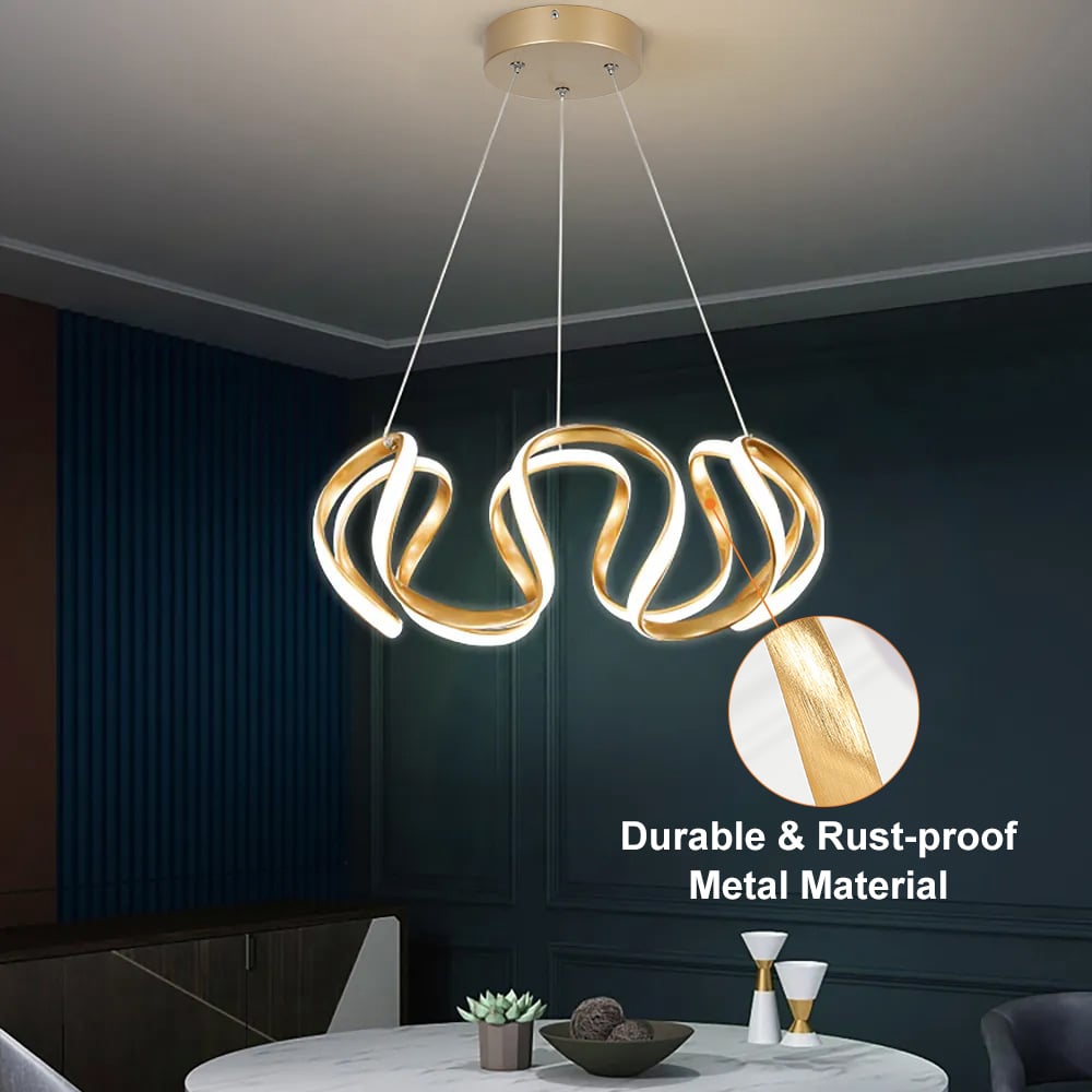 HMR - Rola LED Unique Geometric Chandelier with Hanging Pendant Light in Gold