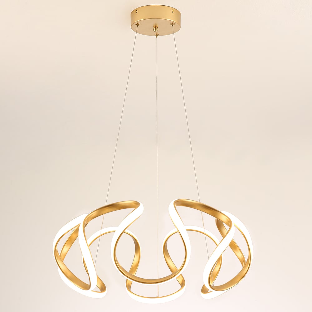 HMR - Rola LED Unique Geometric Chandelier with Hanging Pendant Light in Gold
