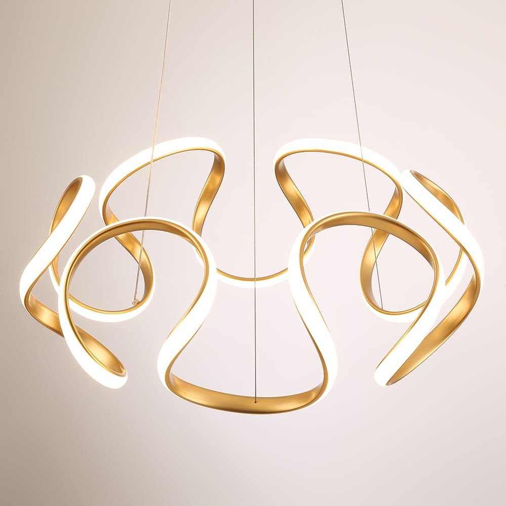 HMR - Rola LED Unique Geometric Chandelier with Hanging Pendant Light in Gold
