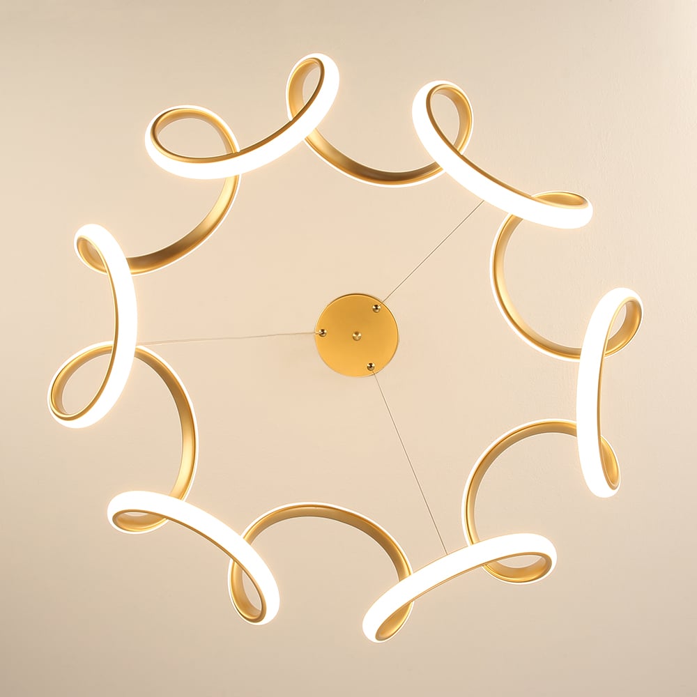 HMR - Rola LED Unique Geometric Chandelier with Hanging Pendant Light in Gold