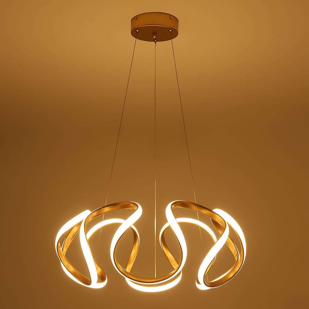HMR - Rola LED Unique Geometric Chandelier with Hanging Pendant Light in Gold