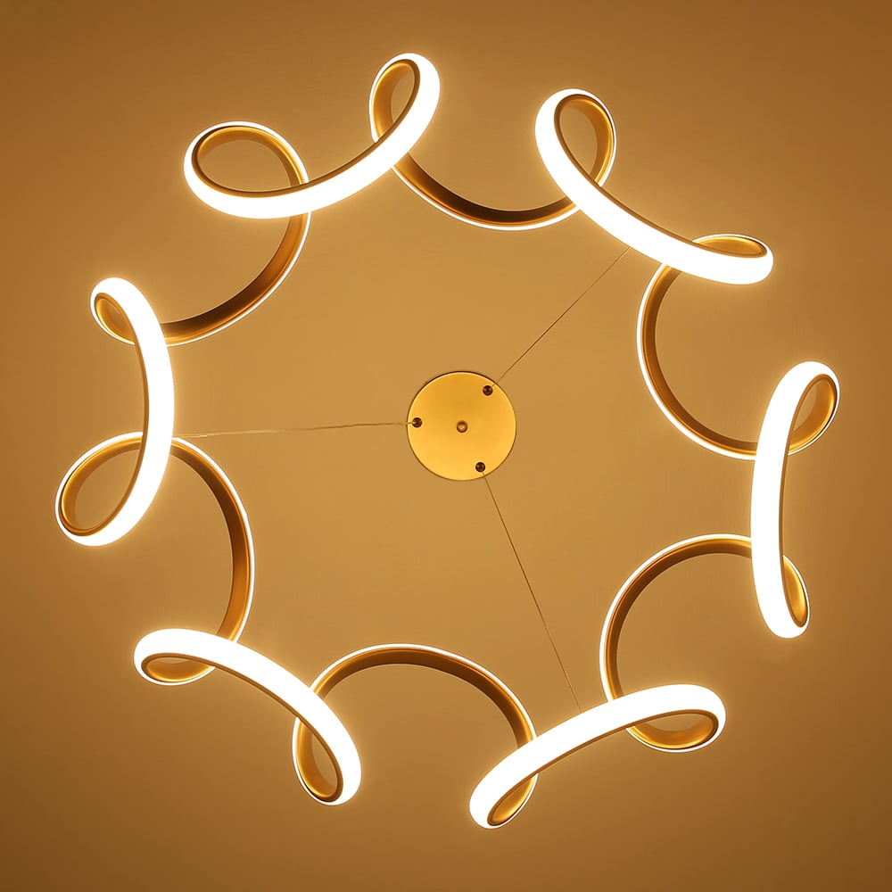 HMR - Rola LED Unique Geometric Chandelier with Hanging Pendant Light in Gold