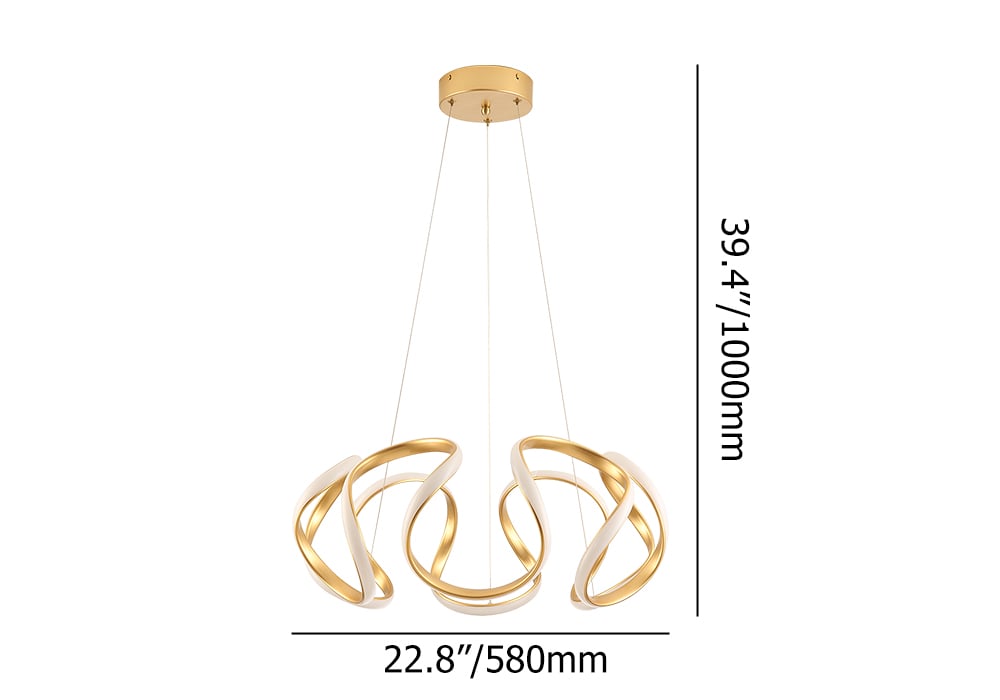 HMR - Rola LED Unique Geometric Chandelier with Hanging Pendant Light in Gold