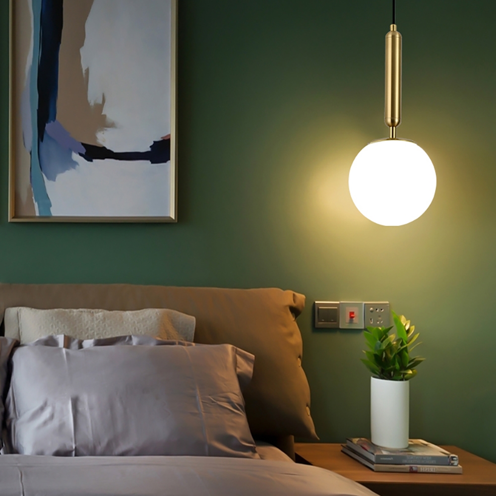 HMR - Modern LED Globe Single Pendant Light in White and Gold