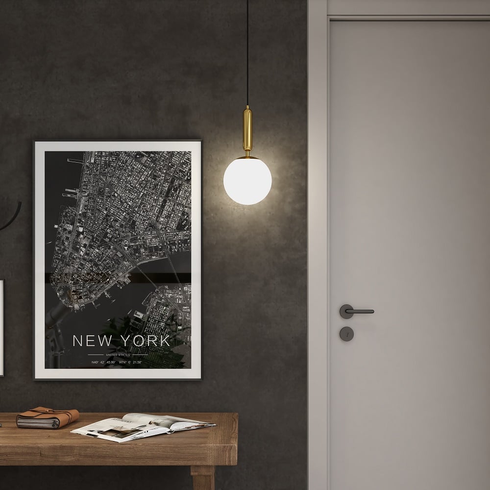 HMR - Modern LED Globe Single Pendant Light in White and Gold