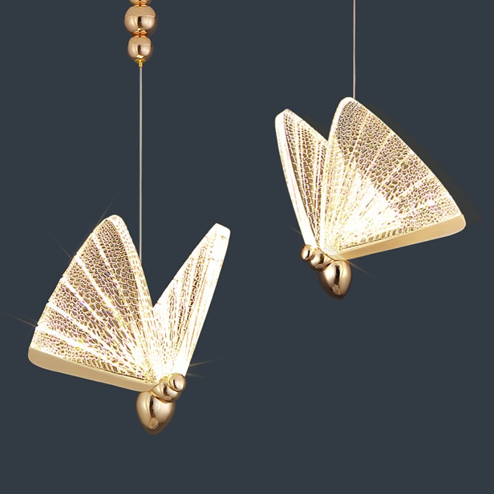 HMR - Butterfly LED Clear and Gold Pendant Light in Gold
