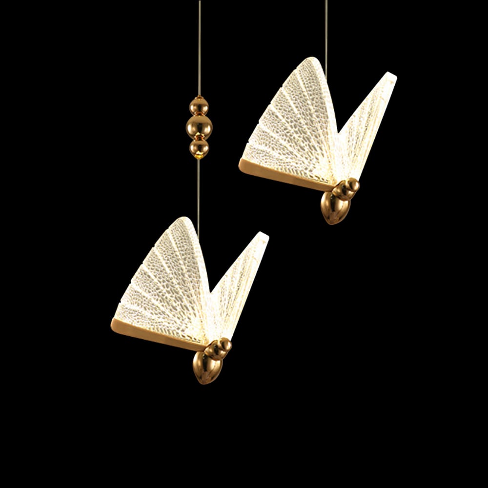 HMR - Butterfly LED Clear and Gold Pendant Light in Gold