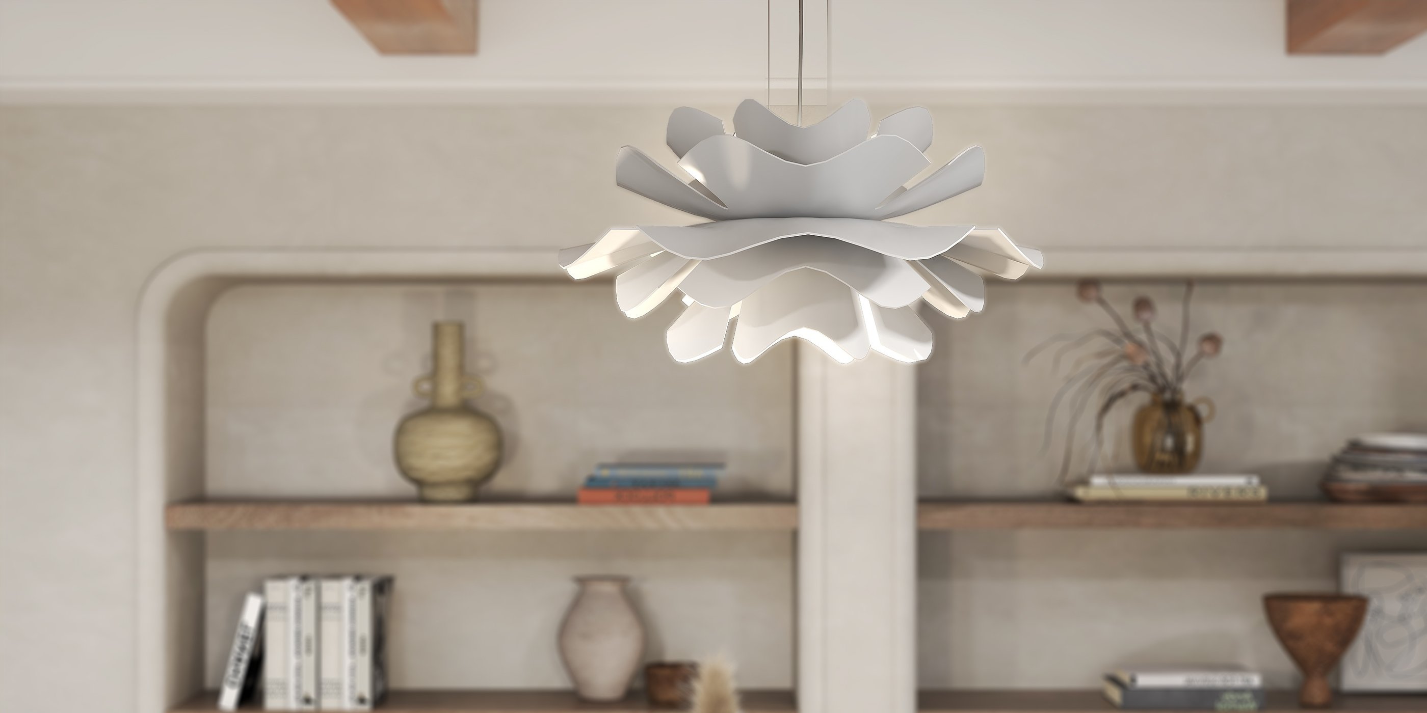 HMR - Acrylic Pendant Chandelier in Flower Shape in White