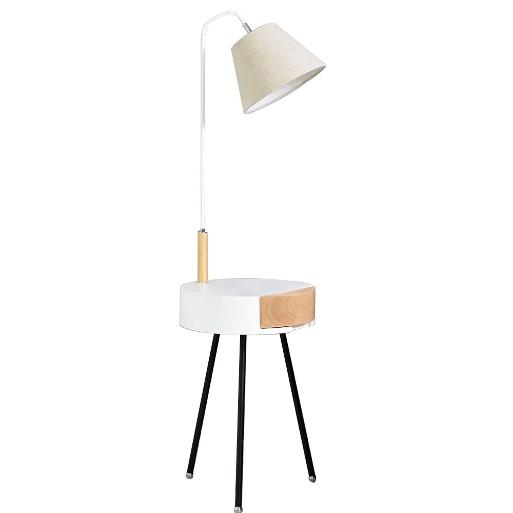 HMR - Arc LED End Table Tripod Floor Lamp Fabric Shade in White