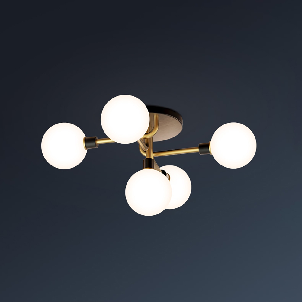 HMR - Globe Chandelier Flush Mount Light in 5-Light in Brass