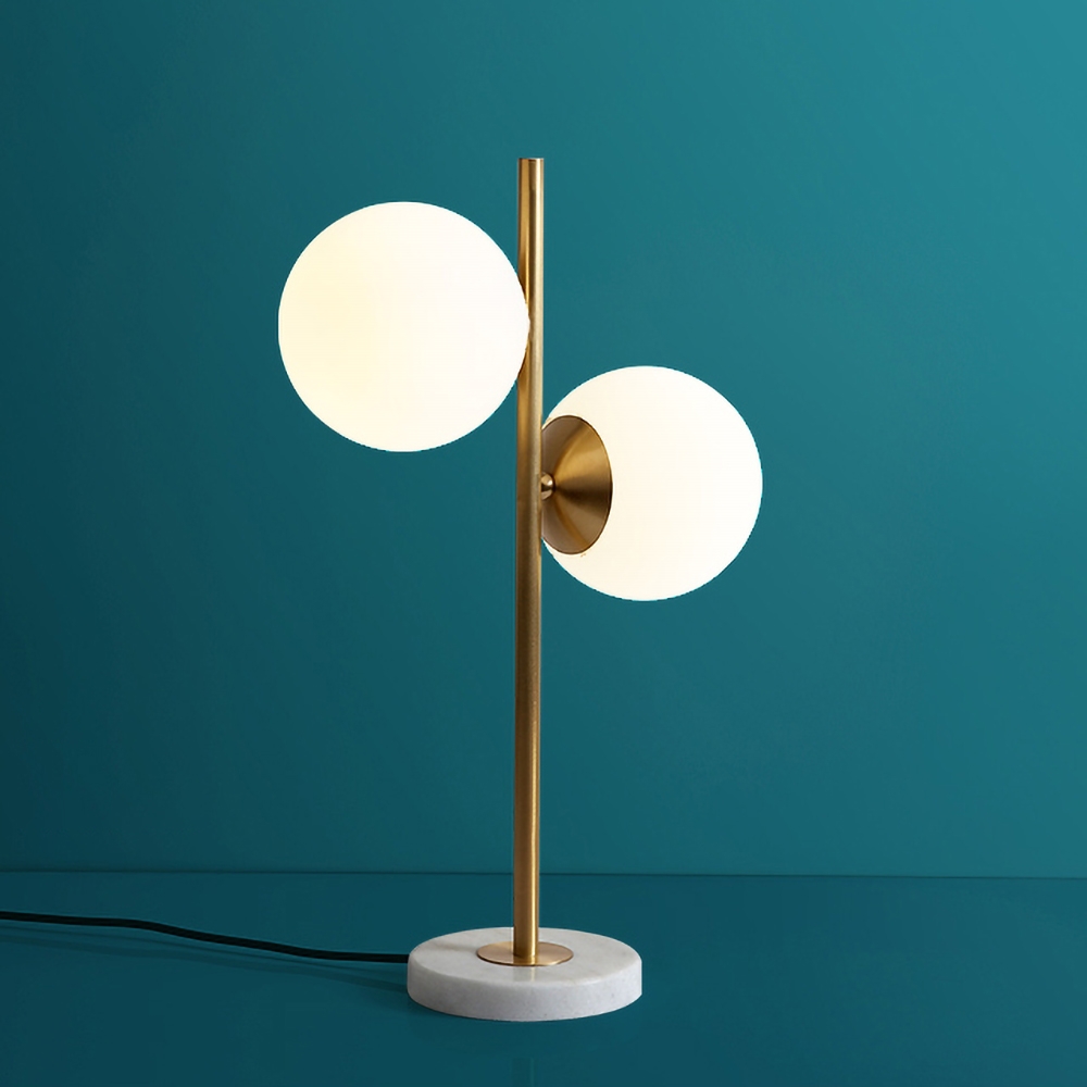 HMR - LED Globe Table Lamp 2 Light with Glass Shade and Marble Base in Gold and White