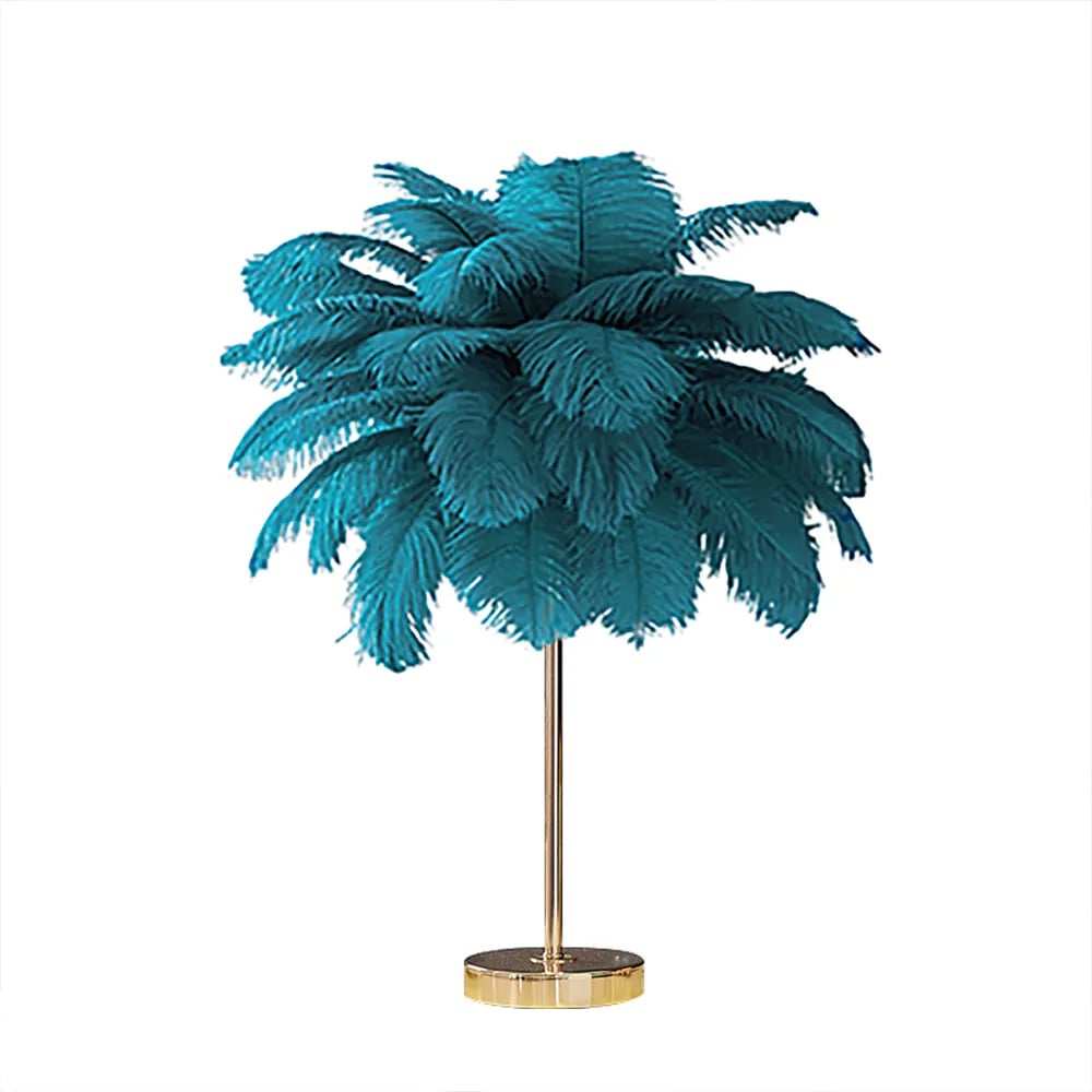 HMR Loftus Art Deco Gold Portable Table Lamp with Feather & USB Charging - Green, Dimmable