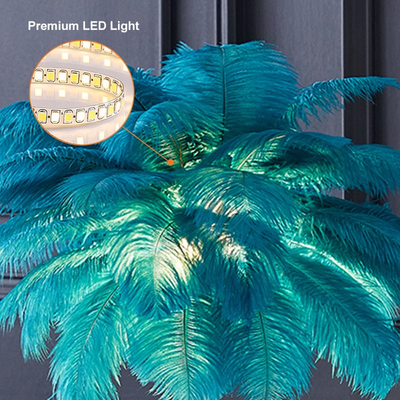 HMR Loftus Art Deco Gold Portable Table Lamp with Feather & USB Charging - Green, Dimmable