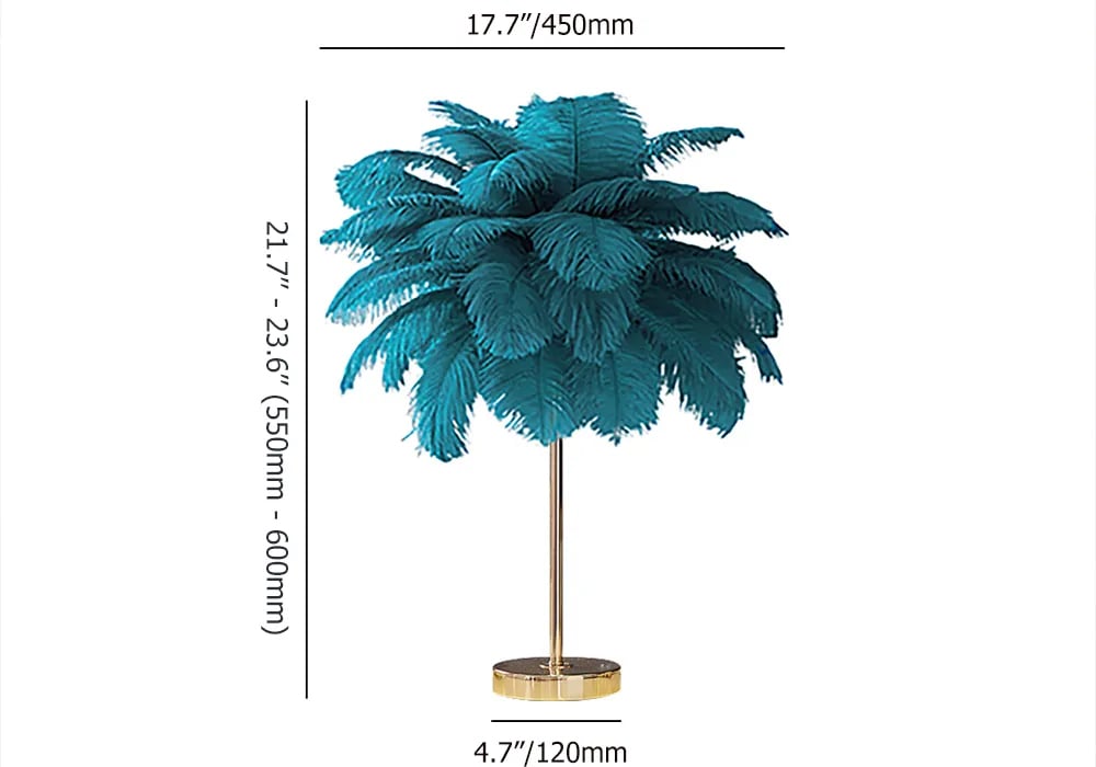 HMR Loftus Art Deco Gold Portable Table Lamp with Feather & USB Charging - Green, Dimmable