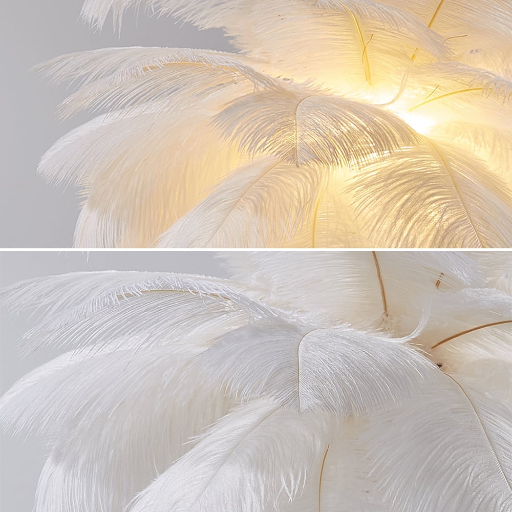 HMR Loftus Art Deco Gold Portable Table Lamp with Feather & USB Charging - White, No Dimmable